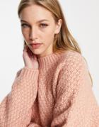 Asos Design Oversized Sweater In Textured Stitch In Pink