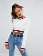 Asos Sweater In Super Crop With Tipping - Cream