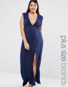 Missguided Plus Pleated Front Maxi Dress - Navy
