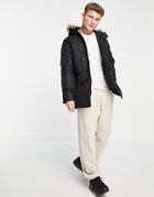 Jack & Jones Essentials Parka With Faux Fur Hood In Black