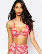 Asos Fuller Bust Exclusive Red Palm Print Hidden Underwire Bikini Top Dd-g - Red Palm