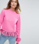 Kubban Tall Ruffle Detail Sweatshirt - Pink