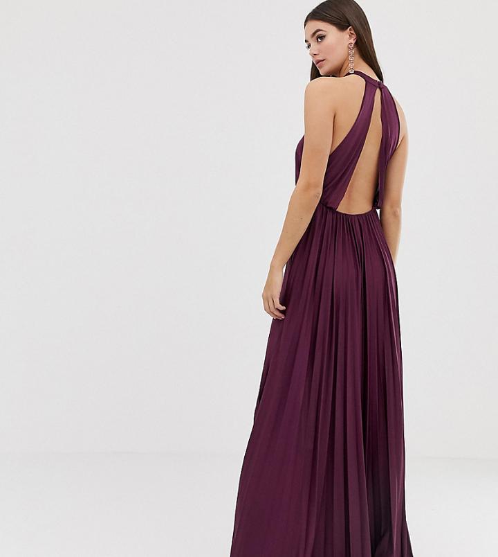 Asos Design Tall Halter Pleated Waisted Maxi Dress - Purple