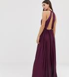 Asos Design Tall Halter Pleated Waisted Maxi Dress - Purple