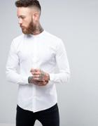 Asos Super Skinny Shirt In White With Grandad Collar - White