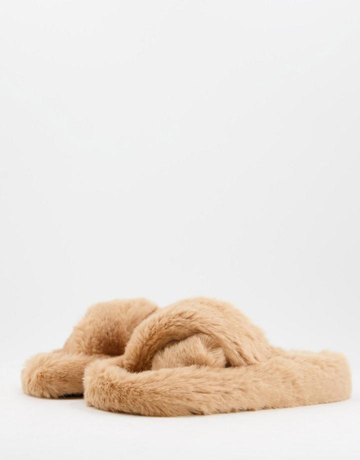 Loungeable Cross Over Super Fluffy Slipper In Brown