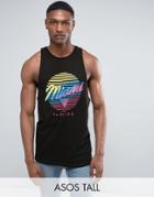 Asos Tall Longline Sleeveless T-shirt With Racer Back & Miami Print - Black
