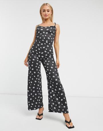 Street Collective Wide Leg Floral Jumpsuit-black