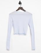 Weekday Sena Long Sleeve Top With Lettuce Edge In Light Blue-blues