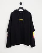 Asos Design Oversized Hoodie In Black With Layered Sleeves And Abstract Print