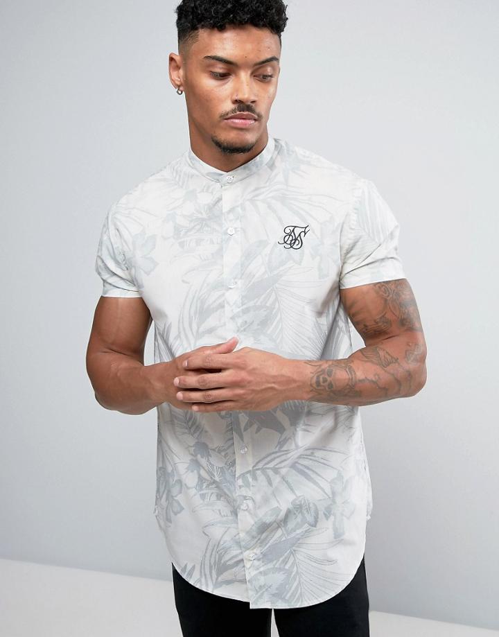 Siksilk Skinny Fit Shirt In Blue With Floral Print - Blue