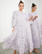 Asos Edition Oversized Midaxi Dress In Textured Mesh In Lilac-purple