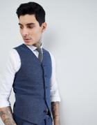 Asos Wedding Super Skinny Suit Vest In Petrol Blue Herringbone - Blue