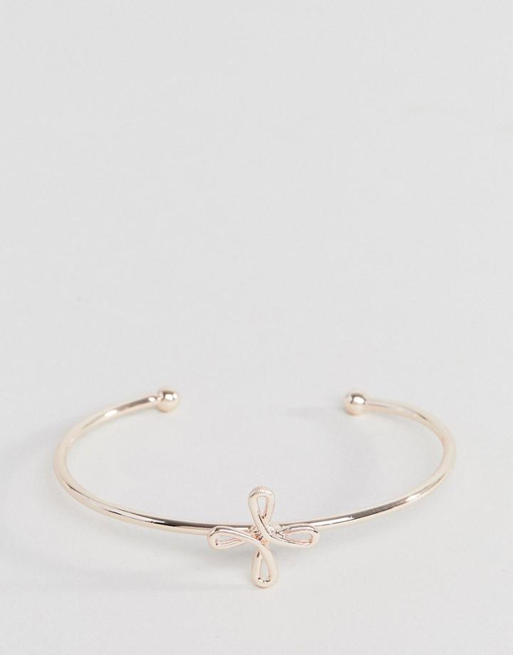 Asos Design Cuff Bracelet With Looping Star Detail In Rose Gold - Copper