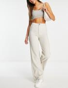 Stradivarius Tailored Pants With Split Hem In Ecru - Stone - White