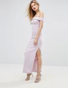 Missguided Bardot Split Leg Maxi Dress - Purple