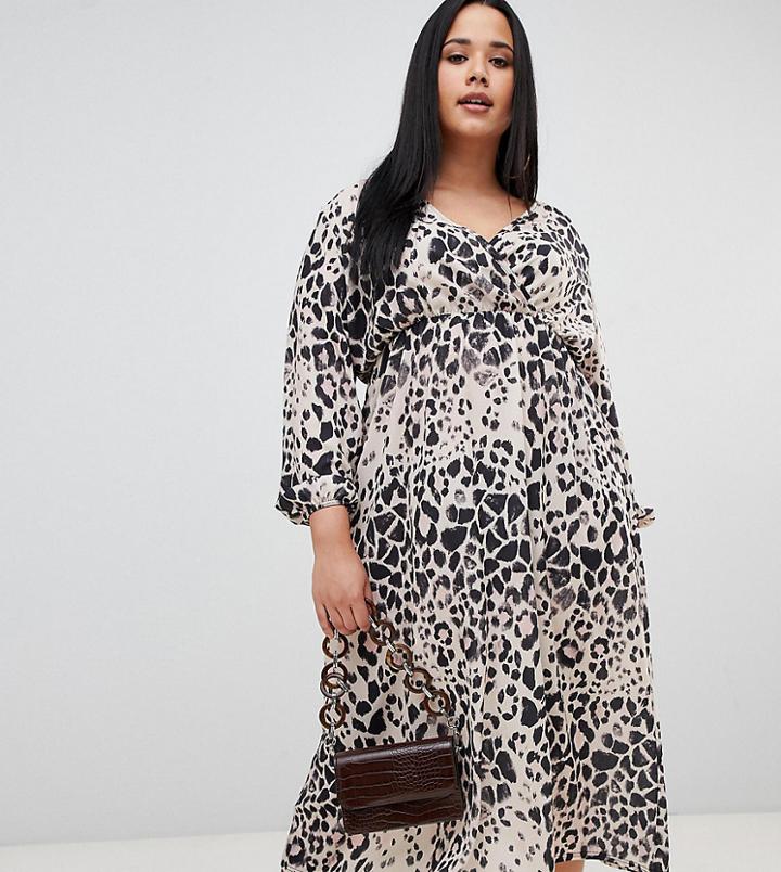 Boohoo Plus Wrap Front Midi Dress In Animal Print - Multi
