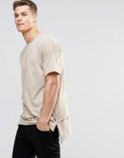 Asos Oversized T-shirt With Step Hem In Wash Effect In Beige - Blonde