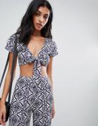 Asos Design Mosaic Tile Print Tie Front Jersey Beach Two-piece Top-multi
