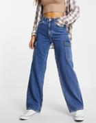 New Look Cargo Pocket Jean In Mid Blue