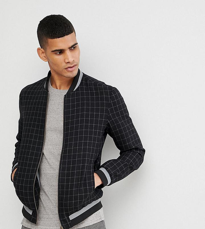 Noak Bomber Jacket In Navy Wool Check - Navy