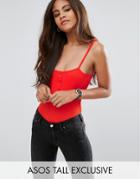 Asos Tall Cami Body In Rib With Button Detail - Orange