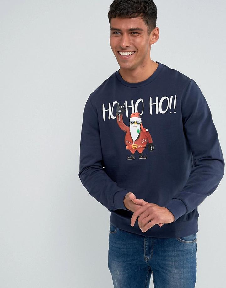 Threadbare Holidays Santa Sweat - Navy