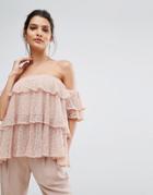 Keepsake Wide Awake Off Shoulder Frill Top - Pink