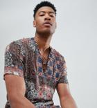 Asos Tall Overhead Shirt In Sheer Paisley Print With Lace Up - Black