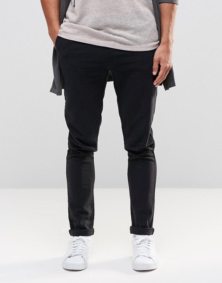 Asos Super Skinny Pants With Popper Waistband In Navy - Navy