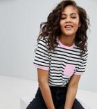 Asos Design Tall Pocket Stripe T-shirt With Contrast Binding - Multi