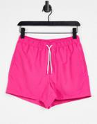 Asos Design Swim Shorts In Bright Pink Short Length