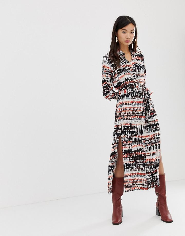 Stradivarius Maxi Shirt Dress In Tie Dye - Multi