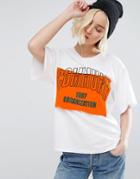 Stylenanda Oversized T-shirt With Varisty Patch & Embroidery - White