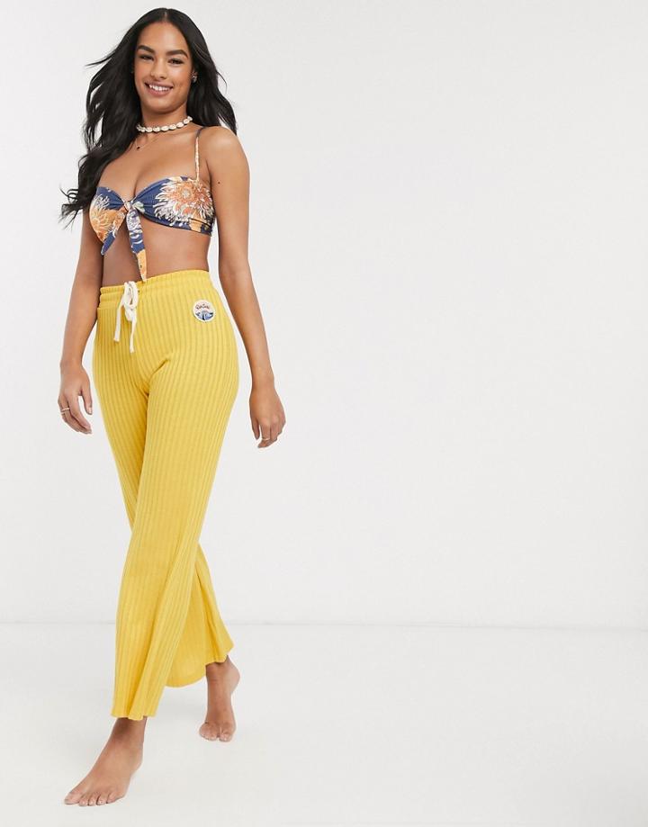 Rip Curl Boardwalk Ribbed Flared Pants In Mustard-yellow