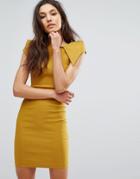 Vesper Pencil Dress With Asymmetric Shoulder Detail - Yellow