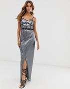 Little Mistress Metallic Strap Maxi Dress-gray