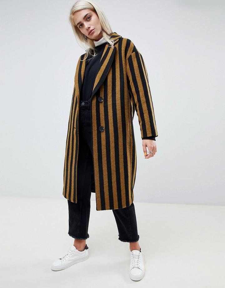 Moss Copenhagen Tailored Coat In Contrast Stripe - Brown