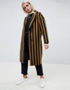 Moss Copenhagen Tailored Coat In Contrast Stripe - Brown