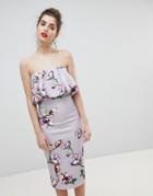 True Violet Printed Dress With Frill Detail - Purple