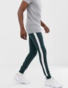 Asos Design Super Skinny Joggers With Side Stripe In Green - Green