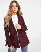 Miss Selfridge Tie Detail Blazer In Burgundy-red