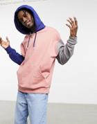 Asos Design Organic Oversized Hoodie In Pink Color Block