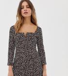 Bershka Notch Front Romper In Floral Print - Multi