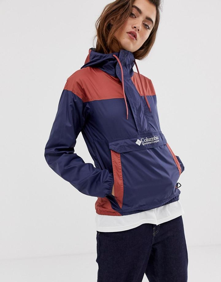 Columbia Challenger Pullover Windbreaker In Red/navy-pink