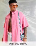 Asos Design Volume Overshirt Poplin Shirt In Washed Out Pink