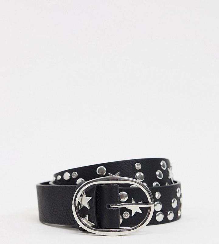 My Accessories London Curve Exclusive Waist And Hip Belt With Star Detail In Black