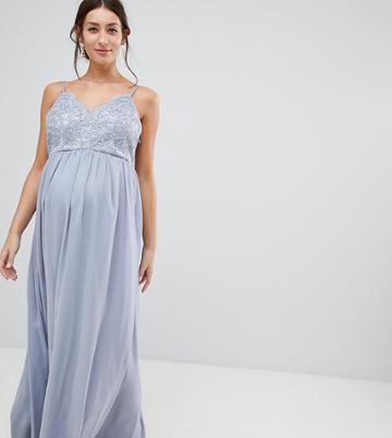Chi Chi London Maternity Cami Strap Maxi Dress With Premium Lace-grey