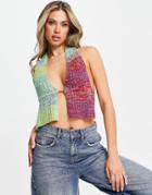 Asos Design Knitted Halter Neck Top With Open Back In Space Dye-multi