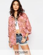 Reclaimed Vintage Oversized Military Jacket In Pink Camo - Pink